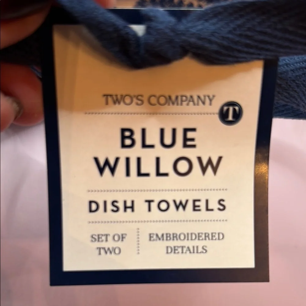 Two’s Company Blue &White Willow Dish Towels with Tassels - Set of 2 - Picture 2 of 11